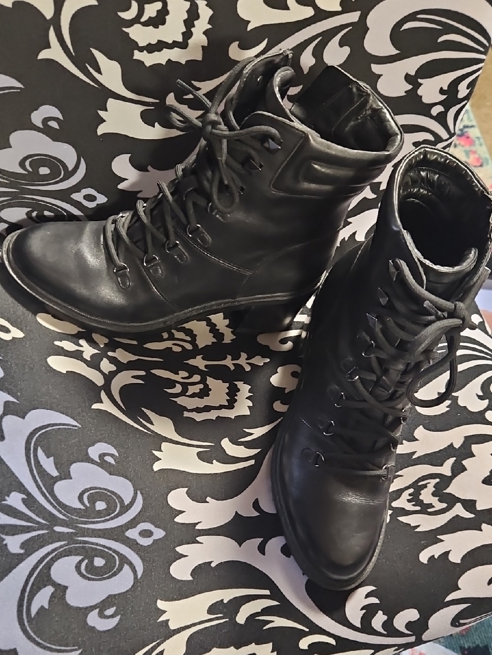 Marc Fisher Black Heeled Combat Boot